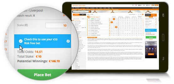 check in the blue box for risk free bet